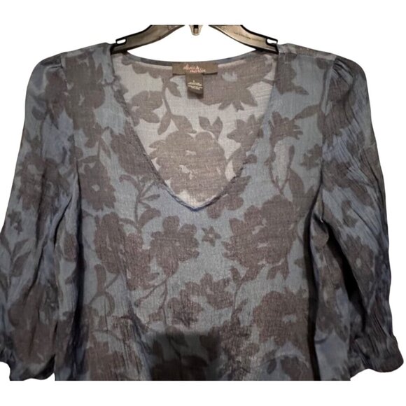 Olivia & Martin Womens Floral Sheer Tie-Front Blouse V-Neck 3/4 Sleeves Lightwei - Picture 9 of 9
